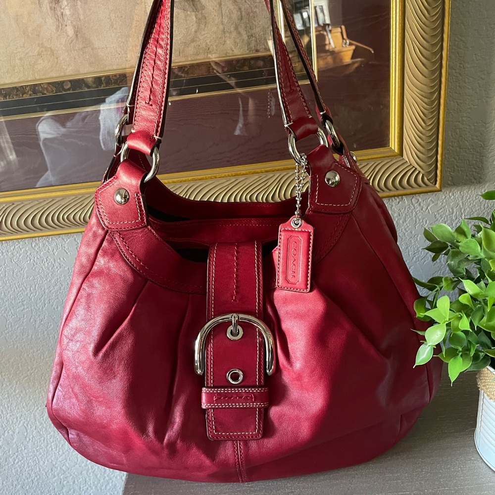 Coach Soho Lynn Pleated F15075 Red Leather Shoulder Bag